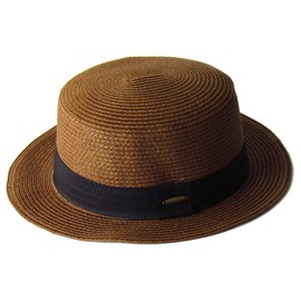 Edge City Straw Hat, Mixed Paper Boater, Kankan Hat, 25/brown 1