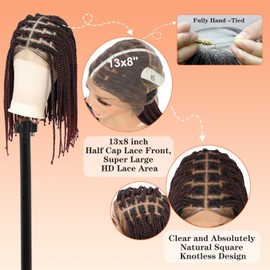 Brinbea 13x8'' HD Lace Front Knotless Braided Wigs for Women Short Box Braid Wig with Baby Hair Synthetic Hair Braided Lace Front Wigs Burgundy 14 Inch