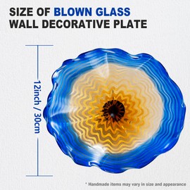 Hand Blown Art Glass Wall Decor, Modern Glass Plate Wall Art, 12Inch Murano Glass Wall Decoration Plates for Kitchen, Living Room, Staircase, Foyer, Hallway