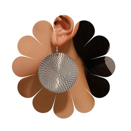 Vintage Style Round Earrings Silver Boho Circle Geometric Earrings Curved Earrings Metal Disc Drop Earrings Jewelry for Women Girls, Cubic Zirconia