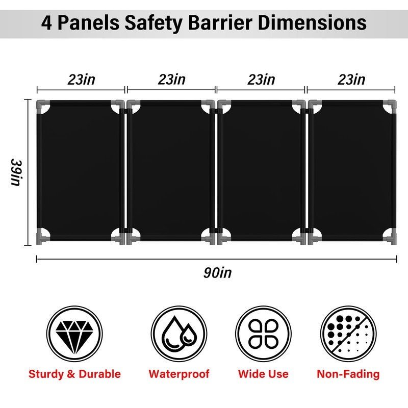4 Panels Safety Barricade,7.8FT Removable Foldable Security Gates Barrier with