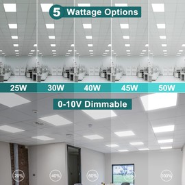 kadision 2x2 LED Flat Panel Light, 50W/45W/40W/30W/25W Adjustable, 5000K/4000K/3500K Selectable, 5500LM 0-10V Dimmable Drop Ceiling Lights, 100-277V ETL-Listed, 2-Pack