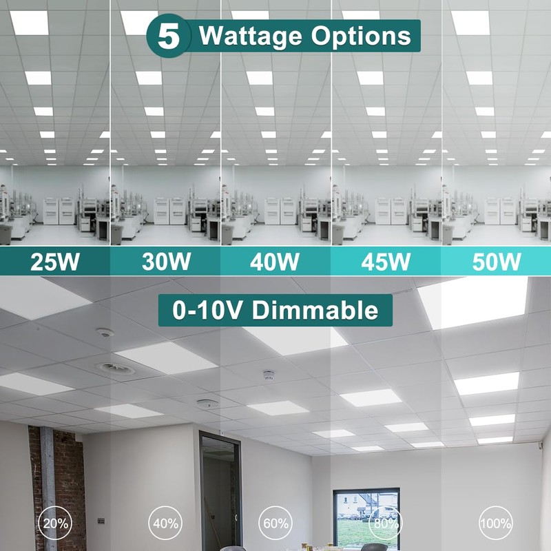 kadision 2x2 LED Flat Panel Light, 50W/45W/40W/30W/25W Adjustable, 5000K/4000K/3500K Selectable,