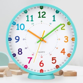 VINILITE Children's Wall Clock without Ticking Noises Learning Clock 25 cm Children's Clock Silent Small Wall Clock Children's Room for Boys and Girls First Day of School Gift