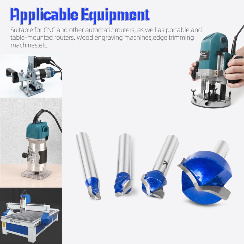 SMJXTOP 4Pcs Carbide Groove Point Cutting Roundover Router Bit Set