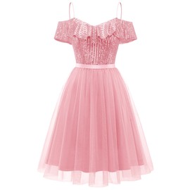 Wedtrend Women's Sparkly Cocktail Dresses A Line Swing Homecoming Dresses Semi Formal Dress for Teens Disco Outfit 80s Prom Dress WTS6002PinkL