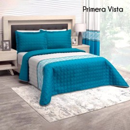 Colchas Elefantito Edredon King Size Ligero Capitonado Bellagio Azul Geometrico