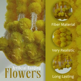 The Art Box Marigold Garland Diwali Decorations Wedding Decorations Artificial Flowers Fake Flowers Fall Garland Christmas Decor Flower Garland Strands, Pack Of 5 Pcs - 5 Feet Each, Yellow