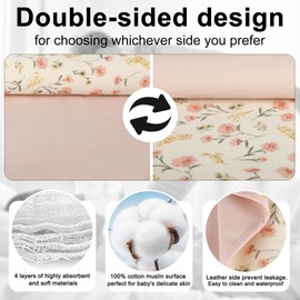 Baby Diaper Changing Pad, Waterproof Changing Pad Liners with 100% Muslin Cotton Front and Leather Backing, Soft and Absorbent Portable Changing Mat