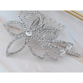 Alilang Silvery Tone Shine Clear Crystal Rhinestones Flower Bridal Hair Comb