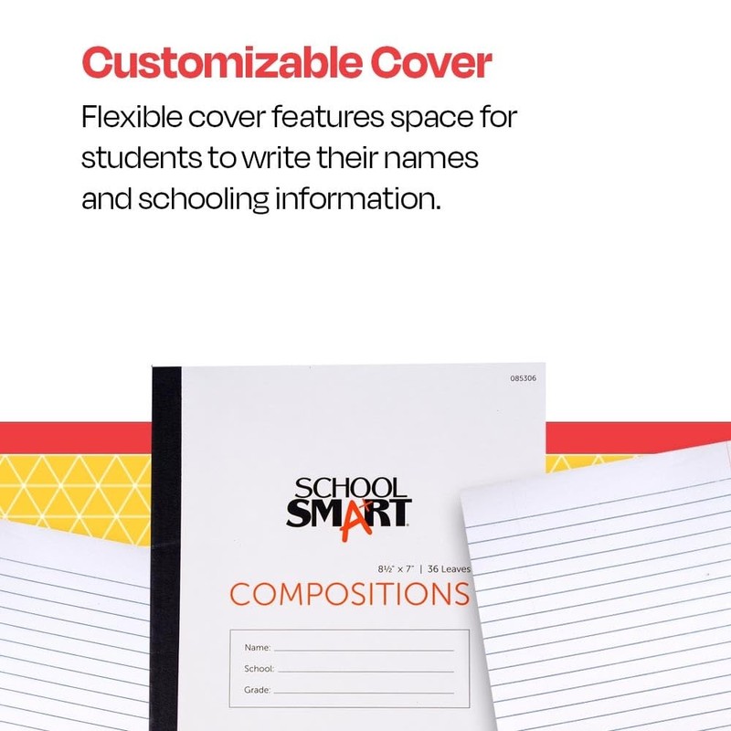 School Smart Stitched Cover Composition Book, No Margin, 8-1/2 x
