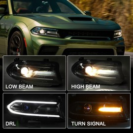 JSBOYAT HID XenonType Headlight Assembly Compatible with 2015-2022 Dodge Charger Projector Headlamp w/LED DRL w/o Logo Bulbs Included Left/Driver Side (LH)