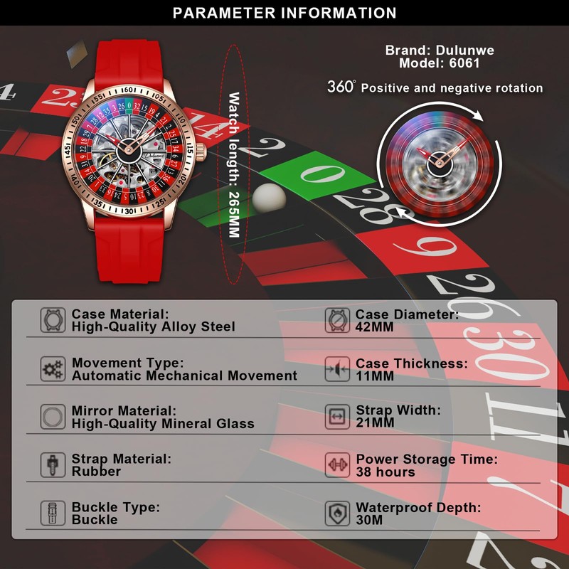 Minskolei Shield Men's Watch Automatic Hollow Mechanical Roulette Wheel Design