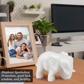 gemshan Jade-Elephant-Statue-Animal Figurine, 2.7inch Big White Jade Statue for Good Luck Feng Shui Wealth for Home Decor