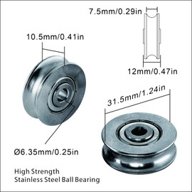 Stainless Steel 5mm Deep U Groove Ball Bearings Pack of 2, Pulley Bearing Wheel Rail Ball Bearings Wheel