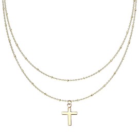 Bungsa Women's Double Chain Cross Gold 316L Stainless Steel, Stainless Steel, None