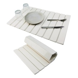 Large Stone Drying Mat for Kitchen Counter Diatomaceous Earth Collapsible 24”（L）*16”（W）Super Heat Resistant Mats, Quick Absorbent Dish Drying Rack（White）