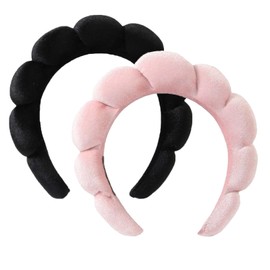 Ling & Bai 2Pcs Makeup Headbands Spa Headband for Women Cute Velvet Skincare Hairband Hair Accessories for Face Washing, Shower, Facial Mask (Black,Pink, One Size)