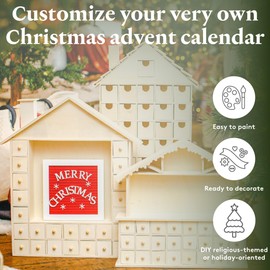 Advent Calendar 2024, Wooden Advent Calendars, Scene House 18 3/4" x 16 3/4", Pack of 1 Christmas Advent Calendar 2024 With 24 Empty Drawers for Crafts, by Woodpeckers