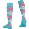 Mysocks Unisex Knee High Long Socks Argyle Mint Base Pink
