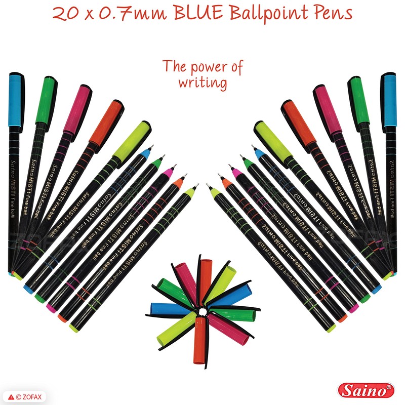 SAINO 20 x 0.7mm Misti BLUE Quality Ballpoint Pens Box