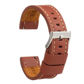 diloy Waxed leather vintage strap XL white stitching – Extra long handmade – For sport or classic watches – Sizes 18mm 20mm 22mm 24mm – For large wrists 384EL Medium Brown 22mm