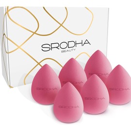 SRODHA Beauty Make Up Sponges Set | 6 Piece Pack | Liquid Makeup Blender Sponge Sets | For Blending Face Complexion Foundation Concealer Cream Products Powder (Teardrop Pink)