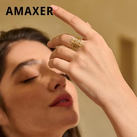 Witch Knot Magic Knot Witch’s Charm Ring for Women Stainless Steel Witchcraft Celtic Knot Amulet Vintage Hollow Out Finger Ring Jewelry Gifts (8, gold)