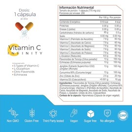 ETERNAL NUTRITION Infinity Vitamina C + L-Glutatión (200 Cápsulas) | Complejo con Zinc y Flavonoides | 200 Porciones · 770 mg | Defensas, Antioxidante