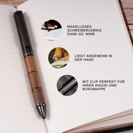 Hörner Obscurus Design Ballpoint Pen, Walnut Wood, Blue Ink, Line Width M 1 mm, Twist Ballpoint Pen, High-Quality Case with Wooden Ballpoint Pen, Pen for Men and Women