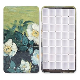 Portable Watercolor Tins Paint Palette with 40Pcs Empty Half Pans and Magnetic Squares, Small Travel Metal Paint Box with Acrylics Painting Art Drawing.Green Rose
