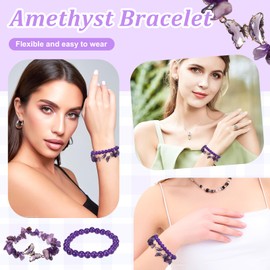 Crystal Bracelets Beaded Bracelets for Women Healing Crystal Bracelet, Butterfly Charms Gemstone Beaded Bracelet Crystal Stone Stretch Bead Bracelets for Women Christmas Valentine's Gifts( Amethyst)