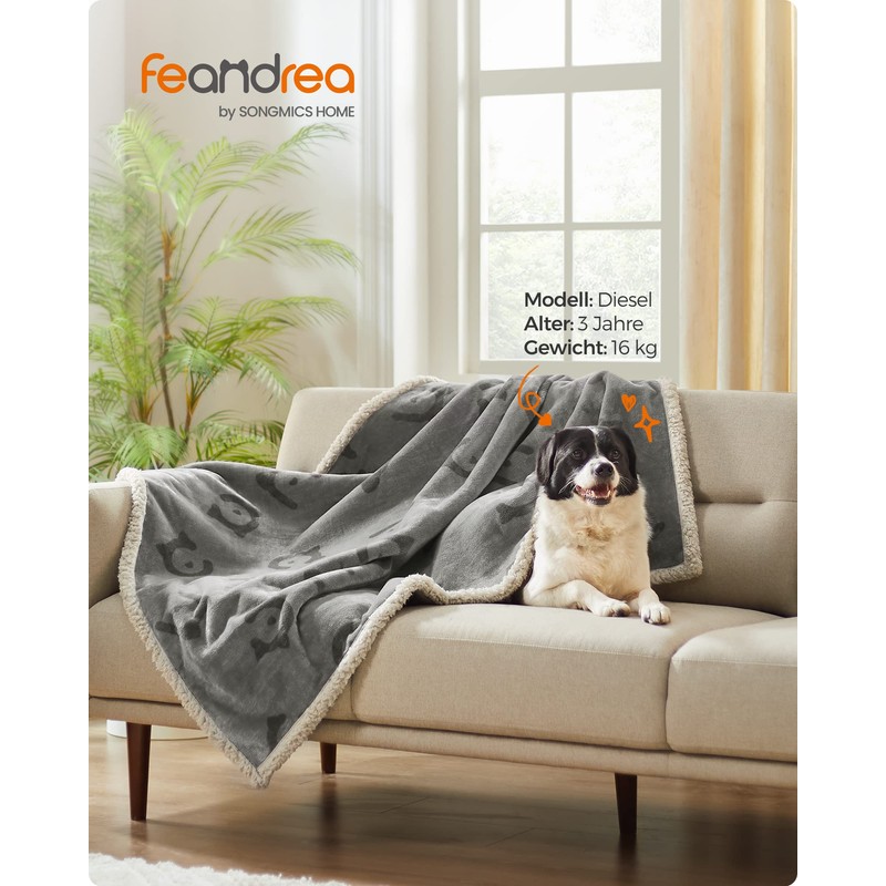 Feandrea Waterproof Dog Blanket, Sherpa Fleece Pet Blanket for Small