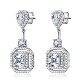 Ferkerylu Sterling Silver Diamond Drop Earrings for Women 6 * 6mm Princess Cut Lab Simulation Diamond 5A Cubic Zirconia Earrings Jewelry Gift for Her Birthday Christmas