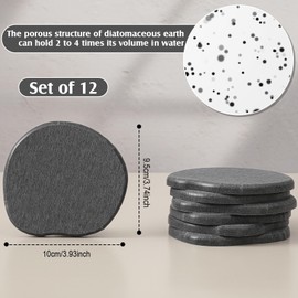 Hushee Absorbent Stone Coasters Set of 12 Instant Drying Round Stone Drinks Coasters Unique Absorbent Coasters Natural Diatomaceous Earth Coasters for Drinks Valentine Home Table Decor(Deep Gray)