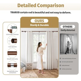 PeSenp 2 Pack Wood Curtain Rod for Windows 48 to 84, 1" Inch Adjustable Imitation Wood Grain Rods, Heavy Duty Boho Curtain Rods Easy Install Decorative Drapery Rod