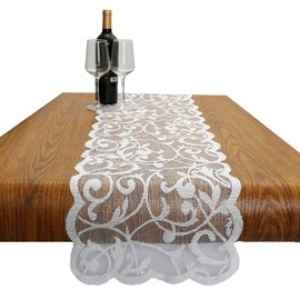 mookaitedecor 13x70 Inch White Lace Table Runner for Wedding Festival Party Christmas Table Centrepiece Living Room Home Desk Decor, Vintage Elegant Flower Dinner Table Runner