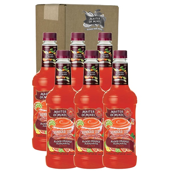 Master of Mixes Blood Orange Margarita Drink Mix, Ready To Use, 1 Liter Bottle (33.8 Fl Oz), Pack of 6