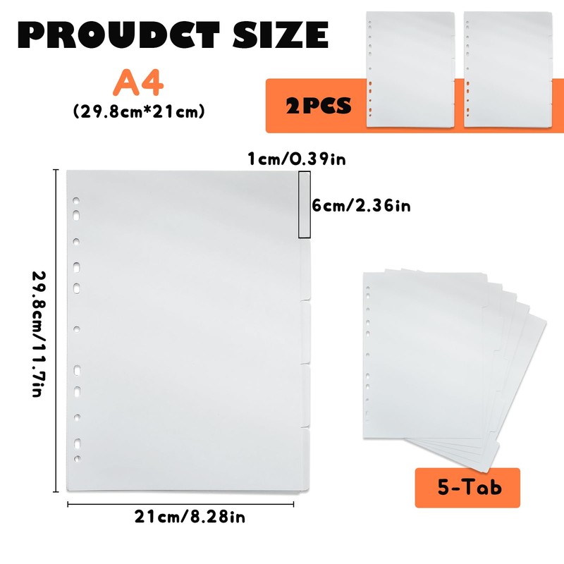 DY.2ten 10 Sheets/2 Sets Folder Dividers A4 11 Hole Folder