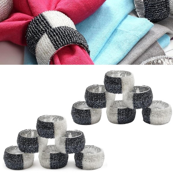 Napkin Ring Set of 12, Beaded Rustic Farmhouse Napkin Rings