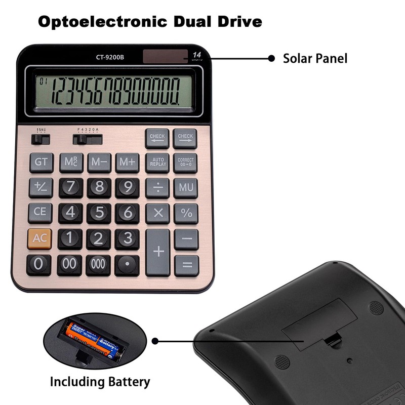 HIHUHEN Large Computer Electronic Calculator Counter Solar & Battery Power
