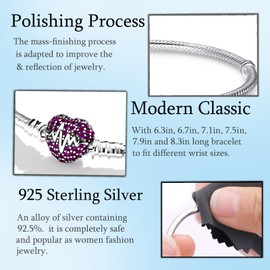 Jokmeo Snake Link Bracelet 925 Sterling Silver Women's Bracelet for Charm Beads, Silver Jewellery for Valentine's Day, Mother's Day, Birthday, Christmas Gift for Women (Red Heart), Silver