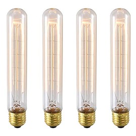 Bombillas Edison vintage de 25 W, T10/T30, bombilla de filamento tubular T185, bombilla incandescente larga antigua de 2300 K, vidrio ámbar E26, base media, paquete de 4