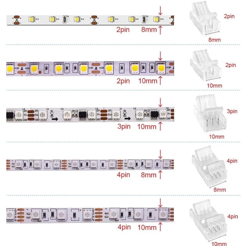 Vrabocry 20Pcs LED Connector 2/3/4/5/6Pin LED Strip Connector for 8mm