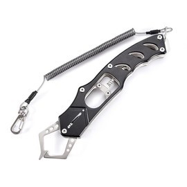 Fish Grip, Rustproof, Stainless Steel, Lightweight, Aluminum Alloy, Fluorescent, Drop Prevention Rope, Carabiner, Fishing, Fishing, Salt-Resistant, Fish Catcher, Drop Prevention, Portable (Black)