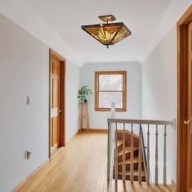 Capulina Tiffany Style Ceiling Light Fixtures, 2-Light Semi Flush Tiffany Ceiling Lights, 14 Inch Wide Stained Glass Ceiling Light,Mission Style Tiffany Style Ceiling Flush Mount