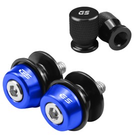 XUYUZDQ 2PCS Motorcycle Swingarm Spool Slider Stand Screws & 2PCS Motorcycle Tyre Valve Caps, Universal CNC Aluminum Motorcycle Swing Arm Spool for F850GS R 1200GS R1250GS LC Adv (Blue)