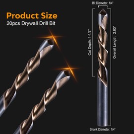 20Pcs Drywall Cutting Tools 1/4" Guide Point Cutting Bits,Drywall Bit Drywall Guide Point Cutting Bits,Used for with Spiral Saw and Power Tools