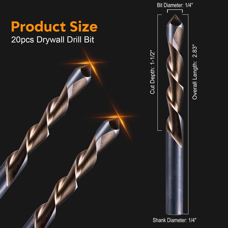 20Pcs Drywall Cutting Tools 1/4" Guide Point Cutting Bits,Drywall Bit