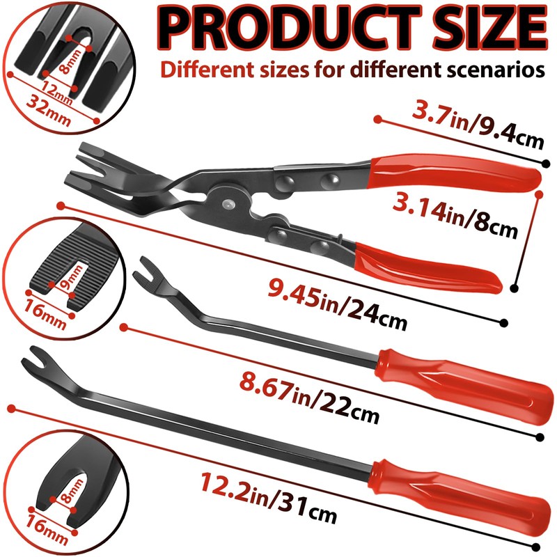 KEZE 3 Pcs Auto Clip Pliers Set and Fastener Remover,Car